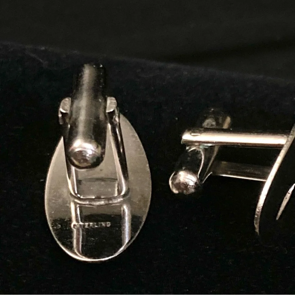Sterling silver oval etched diamond cut MCM cuff links